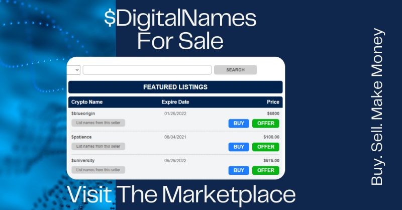 Kevin_Jackson's tweet photo. Get you $DigitalName TODAY! Don't miss out on the new online essential. https://t.co/jO6FEg5nq5
Visit the @DigitalNamesio #Marketplace today and see the latest deals.
What is your #DigitalName?
#CryptoNews #blockchain #blockchaintechnology #fintech https://t.co/kTItwyi2HA