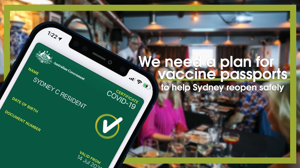 CloverMoore's tweet photo. On behalf of Sydney’s hospitality businesses, @AlexGreenwich and I have written to the Premier calling for work to begin on a vaccine passport. https://t.co/bF1i83N6wz