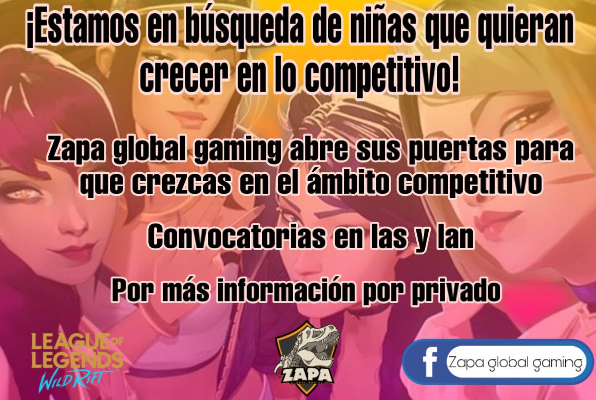 sicaria_g's tweet photo. Estamos en búsqueda de niñas que quieran formar parte de ZAPA 🦖
Ven a entrenar y crecer con nosotras.
Disponibilidad de horario y responsabilidad.
Información por privado 💕 https://t.co/v1aTBZQ3P7