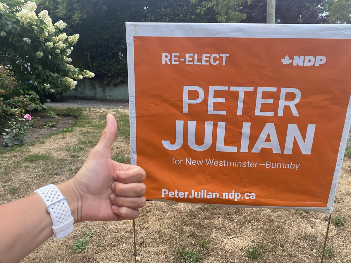 The sign fairies came by my house today! 🧚‍♀️ 

I’m excited to vote <a href="/NDP/">NDP</a> &amp; support <a href="/MPJulian/">Peter Julian 🇨🇦</a>: one of the hardest-working  &amp; nicest MPs, who I know I can count on to tackle critical issues like affordability &amp; climate action.
#Elxn44 #ndp #cdnpoli 
peterjulian2021.ndp.ca