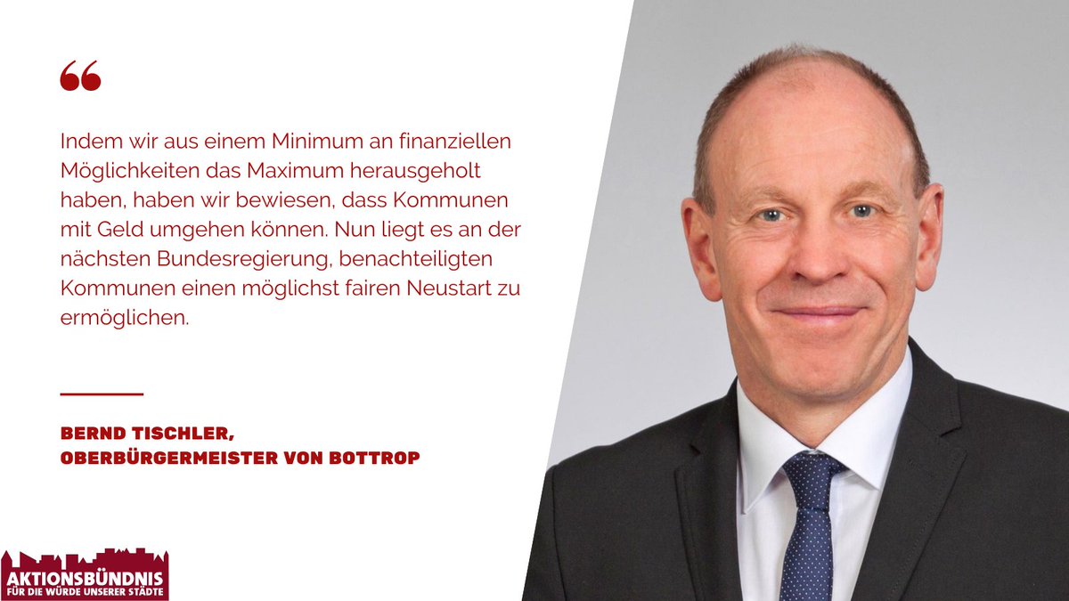 Kommunen in Deutschland leiden unter den Lasten, die die ungerechte Finanzverteilung verursacht hat. Sie verdienen einen fairen Neustart. Dafür setzen sich hier zahlreiche Oberbürgermeister*innen, Bürgermeister*innen und Landrät*innen ein - diesmal: Bernd Tischler aus <a href="/bottrop/">BOT</a>.
