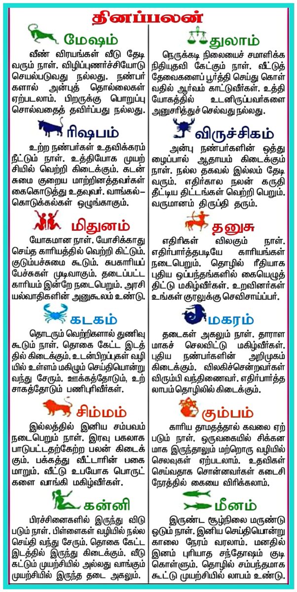Daily_thagaval's tweet photo. *ராசி பலன் 16/08/2021*
#Tamilhoroscope #horoscopeintamil #horoscope #astrology  #todayhoroscope #dailyindianews  #newsupdate #tamilnews #newspaper #dailythagaval #dinathagaval #epaper https://t.co/ERsZORCoRs