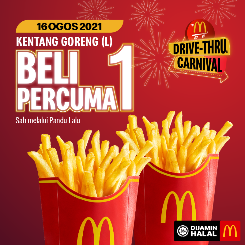 McDMalaysia's tweet photo. Tawaran Harian Pandu Lalu Karnival sepanjang minggu dari 15 hingga 21 Ogos. Nikmati pelbagai tawaran setiap hari, daripada diskaun 50% hinggalah tawaran Beli 1 PERCUMA 1 secara eksklusif di Pandu Lalu McD. Jumpa anda di sana! Untuk maklumat lanjut, lawati https://t.co/mqg2qYCHGk