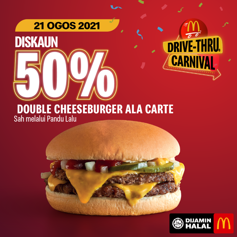 McDMalaysia's tweet photo. Tawaran Harian Pandu Lalu Karnival sepanjang minggu dari 15 hingga 21 Ogos. Nikmati pelbagai tawaran setiap hari, daripada diskaun 50% hinggalah tawaran Beli 1 PERCUMA 1 secara eksklusif di Pandu Lalu McD. Jumpa anda di sana! Untuk maklumat lanjut, lawati https://t.co/mqg2qYCHGk