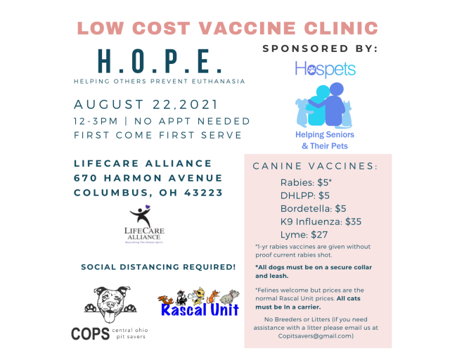 RascalDublin's tweet photo. Next HOPE Vaccine Clinic: Sunday August 22nd at Lifecare Alliance in Columbus. Sponsored by Hospets. https://t.co/aalGM4NNRi https://t.co/DnlTQ9ld0s