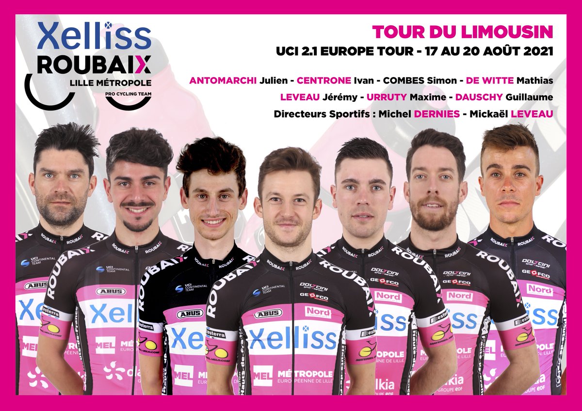 Du 17 au 20 août, direction le <a href="/tourdulimousin/">Tour du Limousin - Périgord - Nouvelle-Aquitaine</a> pour les Rose et Noir. Présentation et compo sur equipe-cycliste-roubaix.com/pro/tour-du-li… <a href="/xelliss3/">Xelliss</a> <a href="/roubaix/">Ville de Roubaix</a> @MEL_Lille <a href="/Argon18bike/">Argon 18</a> @ShimanoROAD <a href="/Materielvelo/">Materiel-velo.com</a> <a href="/specialitesta/">SPECIALITES TA</a> <a href="/dalkia/">Dalkia</a> <a href="/hautsdefrance/">Région Hauts-de-France</a> <a href="/departement59/">Département du Nord</a>