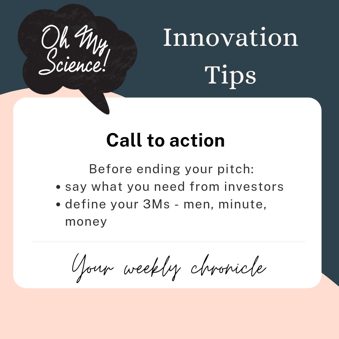 om_science's tweet photo. 📣 Before the Grand Finale of your pitch, don't forget to be clear about what you want/need 💬 CALL TO ACTION
#ohmyscience #omscience #business #startup #pitch #innovation #businesscommunity #businesscommunication #businessmindset #businesslife #businesspassion https://t.co/igN0dSmjY0