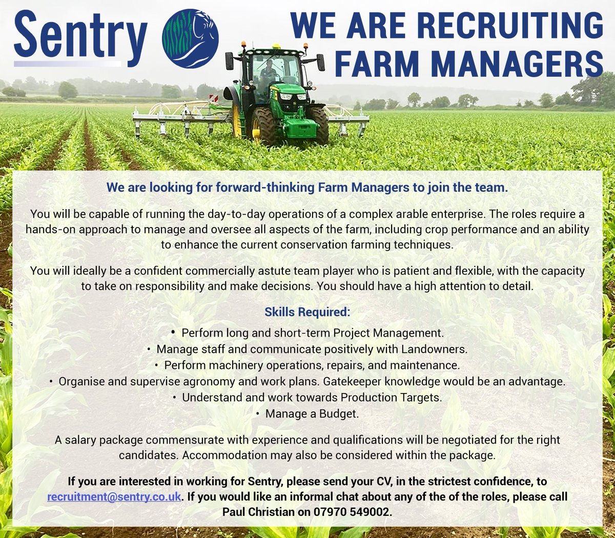 WE'RE HIRING! <a href="/SentryLtd/">Sentry</a> are looking for forward-thinking Farm Managers to join our diverse team based across 12 Counties 🚜

If you're a commercially astute team player, looking for an exciting hands-on role with career progression we want to hear from you!

Find out more: ⬇️⬇️