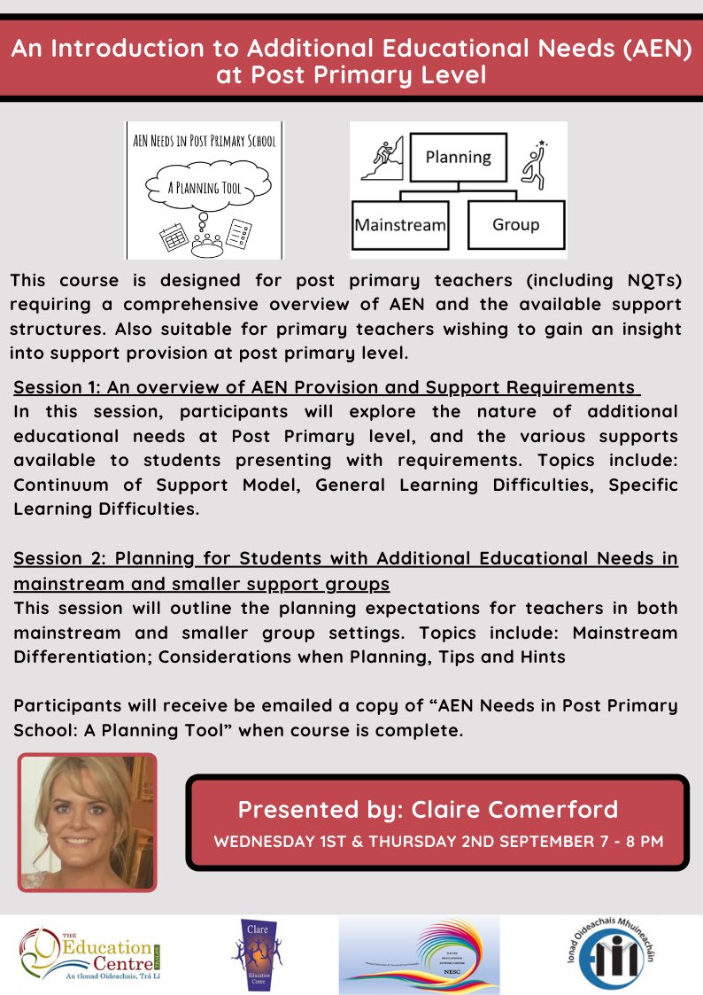 Post Primary SEN teachers may be interested in this twin webinar with the brilliant @ccomerford27 in partnership with @ClareEdCentre @MonaghanEC @CentreNavan 

Register here: zoom.us/webinar/regist…