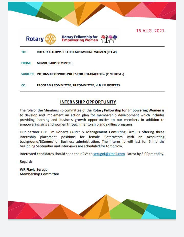 rfewofficial's tweet photo. Are you a Female #Rotaractor? Do you have a background in #Accounting #BComm #BusinessAdminstration? Here is an exciting #opportunity for you https://t.co/WuABbcNSXV
