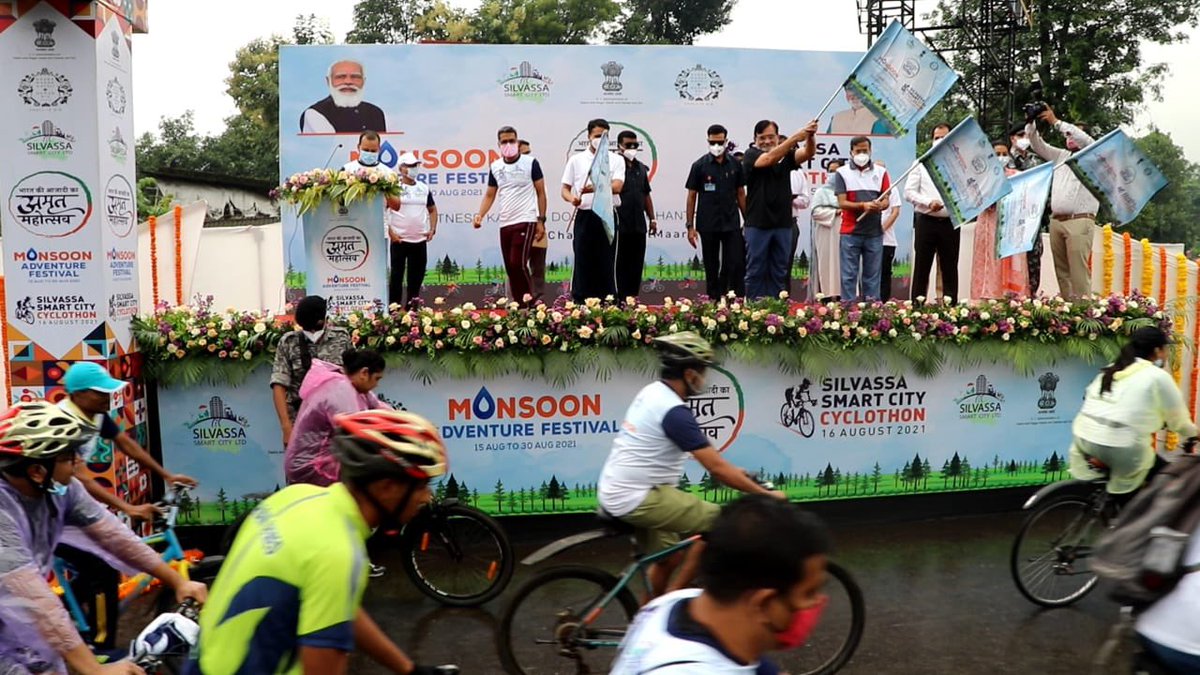 To celebrate the spirit of good health and fitness, flagged off bicycle rally under the Monsoon Adventure Festival at Silvassa today.encouraging, elevating and nurturing the vision of ​​Fit India movement, as well to boost tourism in the region.