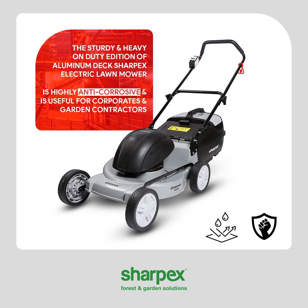 sharpexblog's tweet photo. The sturdy and heavy on duty edition of Aluminum Deck Sharpex Electric Lawn Mower is an asset for the ones who live life by the lawn side!
The exclusive product is highly anti-corrosive and is also useful for the corporates and garden contractors
#SharpexIndia #electriclawnmower https://t.co/Tg7Dw3DzTr