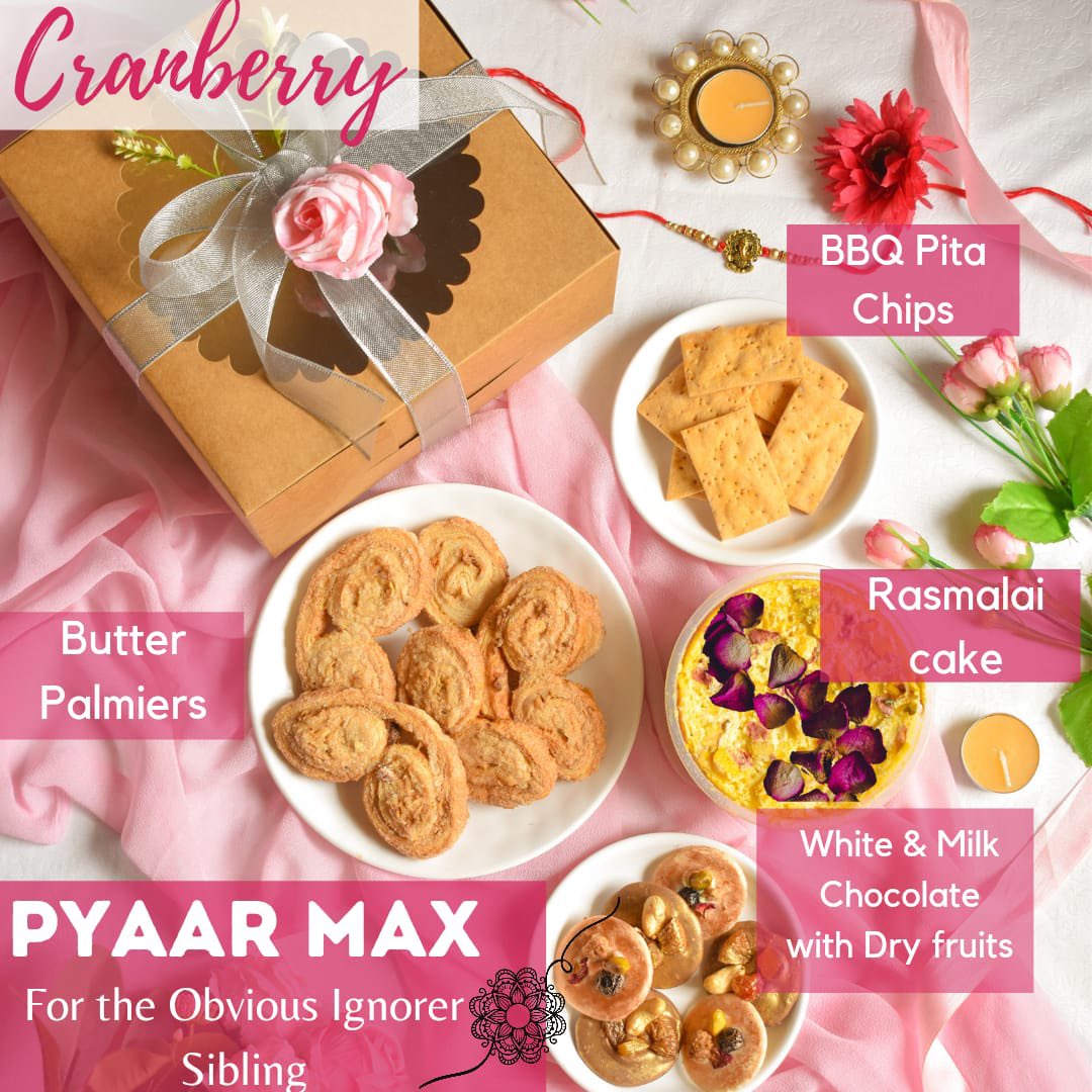 CranberryFoods's tweet photo. Rakhi gifting got you stressed? Checkout Cranberry's Rakhi Hampers ❤️

Rakhi Hampers-
Pyaar Max for Rs.799
Chutki Hamper for Rs.599

Use code- Rakhi100 for Rs.100 off ��
Pre-order for Rakhi Deliveries in Mumbai. 

Eggless , Baked fresh.. Straight from the source!

#RakhiHampers https://t.co/AV3Uy14T3X