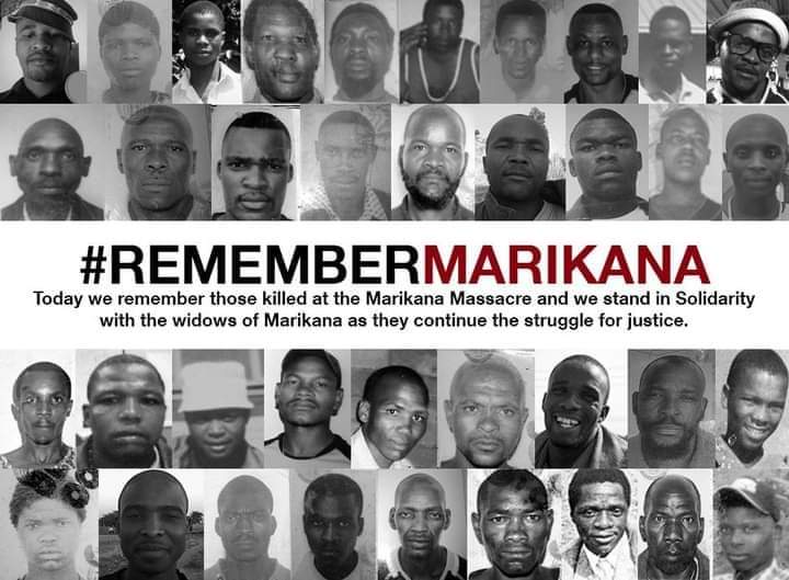#RememberMarikana Bei einem Massaker in Marikana, Südafrika, wurden am 16. August 2012 34 Minenarbeiter brutal getötet, weil sie gestreikt und einen existenzsichernden Lohn gefordert hatten. Heute, 9 Jahre später, gibt es noch immer keine Gerechtigkeit