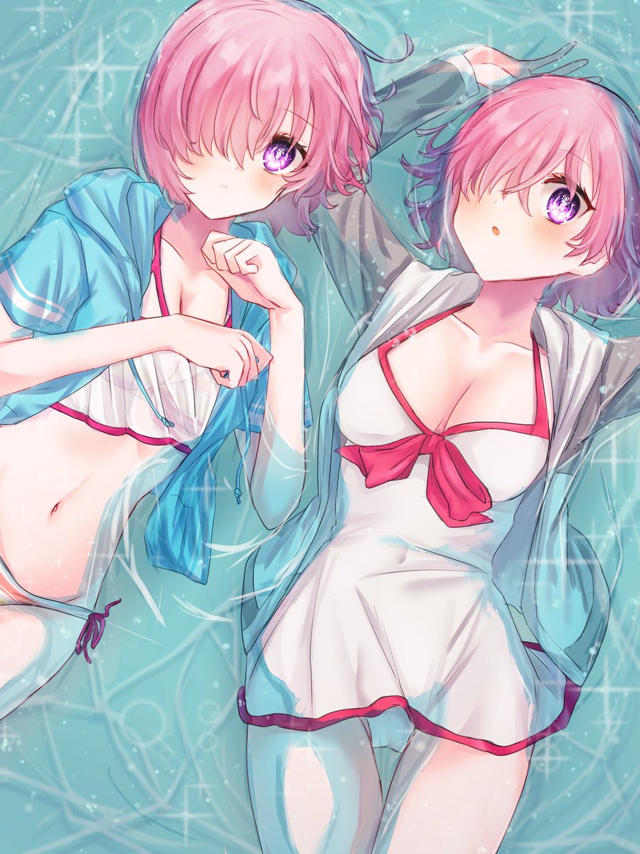マシュ・キリエライト(Fate) ,常夏の水着 「どっちの水着もすき #FGO 」|はるかっぱのイラスト