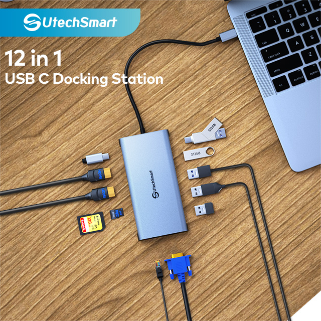 UtechSmart's tweet photo. #UtechSmart 12 in 1 Quadruple Display USB C Docking Station. Whether you need multiple USB ports, multi-screen capability, or a SD/TF Card Reader and more in a thin, sleek, and ultra portable form factor.
#displaylink #usbchub #docking #quadrupledisplay #macbook https://t.co/0glmIqbzoC
