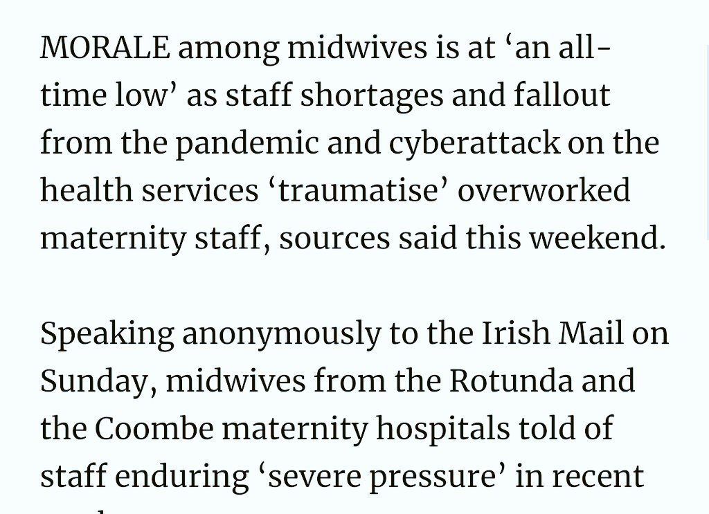 MidwivesIreland's tweet photo. This is a heartbreaking read.
#EnoughIsEnough
"Morale amongst Midwives is at an all-time low, as staff shortages and fallout from the pandemic and cyber attack on the health services 'traumatise' overworked maternity staff" @DonnellyStephen @paulreiddublin https://t.co/r1IpiG4ZfN https://t.co/NikZiywCV0
