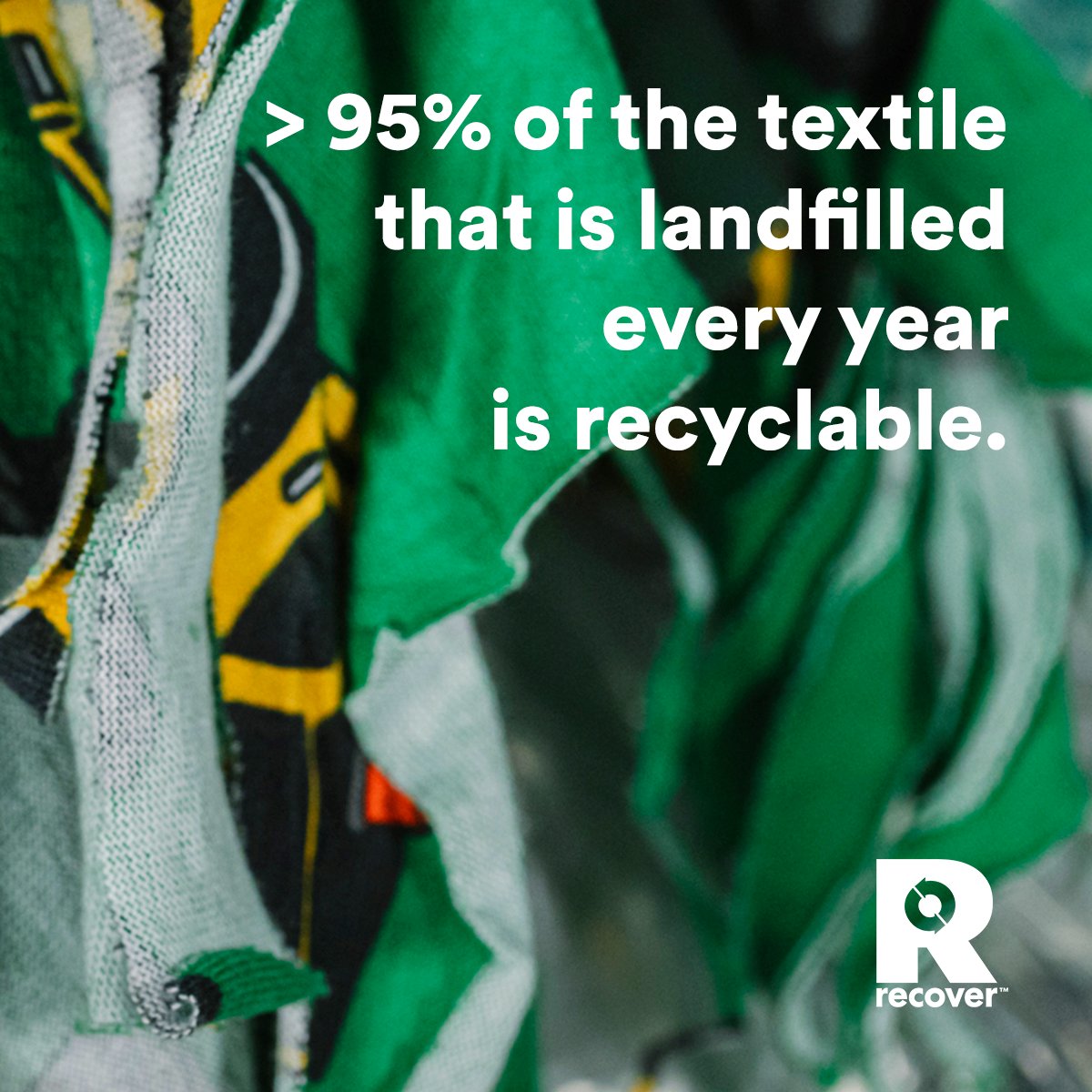 Recoverfiber's tweet photo. > 95% of the textile that is landfilled every year is recyclable ♻️
At Recover™  we aim to put a stop to this.

#textilewaste #circularfashion https://t.co/OsZ1dsTZtr