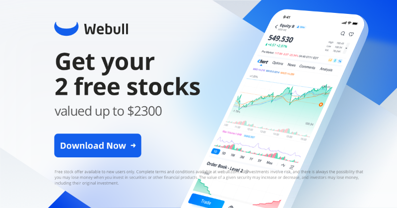 WebullGlobal's tweet photo. Want a chance to claim 2 free stocks up to $2300? Open and fund a new Webull brokerage account today, and get a chance to claim free stocks from one of the big names!