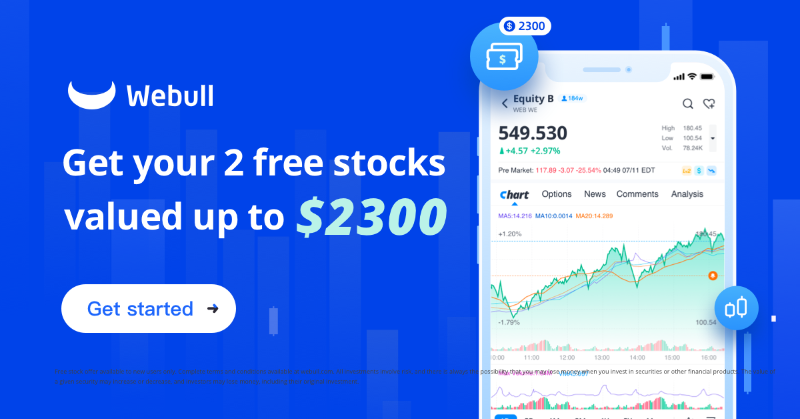 WebullGlobal's tweet photo. Want a chance to claim 2 free stocks up to $2300? Open and fund a new Webull brokerage account today, and get a chance to claim free stocks from one of the big names!