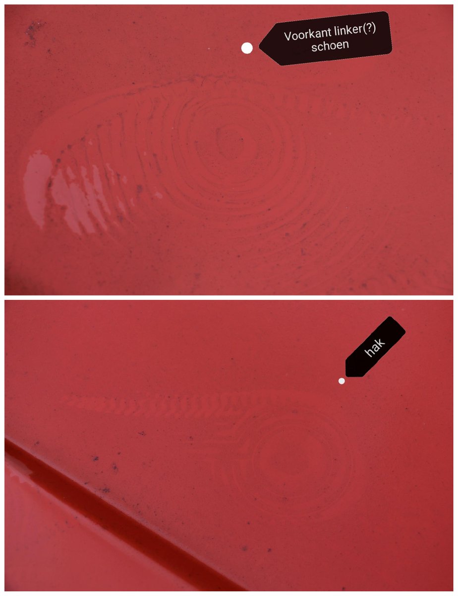 Schoenenkenners help! Iemand heeft over m'n autootje gelopen tijdens de vakantie. Wie kent het merk schoen dat bij deze afdrukken hoort? Duidelijke ronde patronen in hak en binnzijde voorkant. Tnx voor hulp!