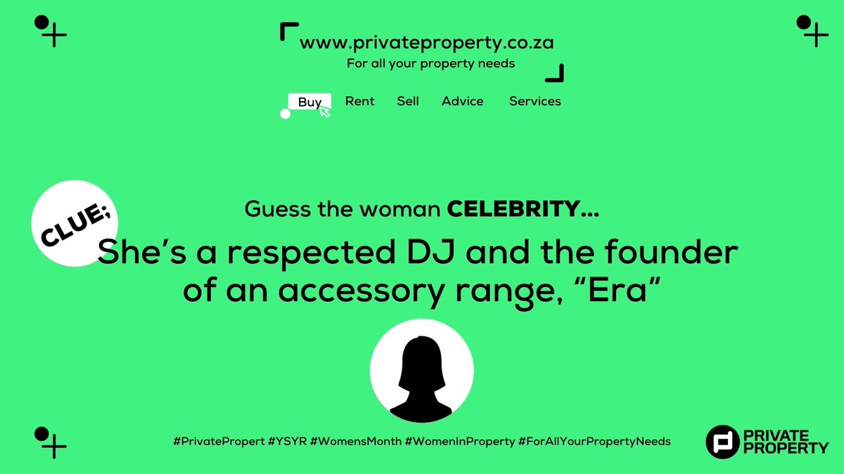 propertysa's tweet photo. Guess the woman celebrity and WIN R500 cash. 
 
Use #PrivateProperty #YSYR #WomensMonth #WomenInProperty #ForAllYourPropertyNeeds 

*Winners selected randomly. The competition ENDS at Midnight TODAY. https://t.co/A542kqYXcV