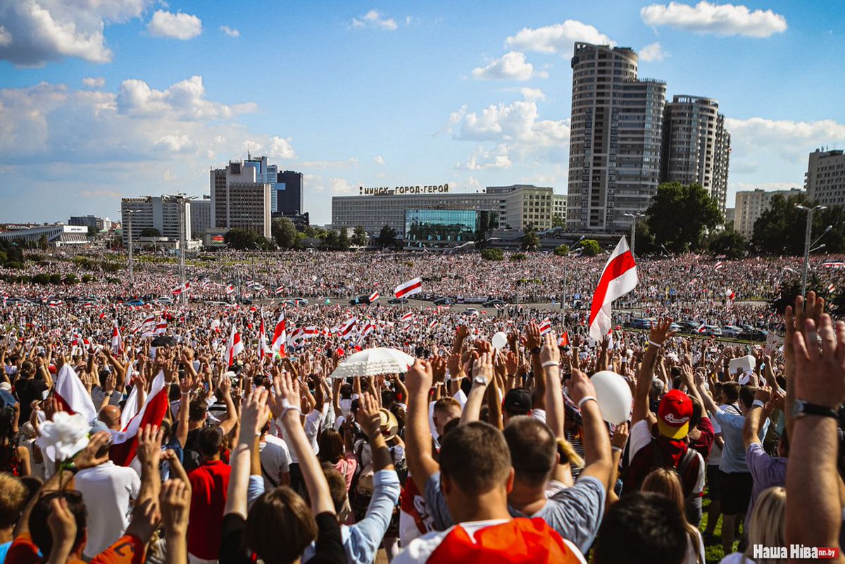 On Aug 16, 2020, Belarusians held March for Freedom. People gathered on the streets of Minsk &amp; other cities of Belarus to peacefully stand up against dictatorship &amp; violence, demand freedom, a new free &amp; fair presidential election. We've never had such big demonstrations before.