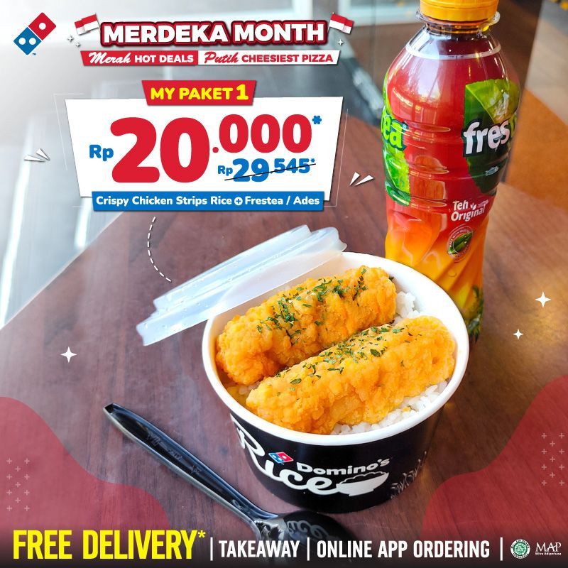dominos_id's tweet photo. Perut Kenyang , Kantong Aman, Hati Senang 😁😁
Nikmati My Paket 1 'Crispy Chicken Strips (P) &amp; Rice + Drink CUMA 20rb.

Untuk Makan, Ultah, meeting, snackbox juga Pas so buruan #orderonline https://t.co/Oy9vosyy8Y #call 1500366 #zerocontactdelivery #zerocontacttakeaway https://t.co/gjyXBwnBUO