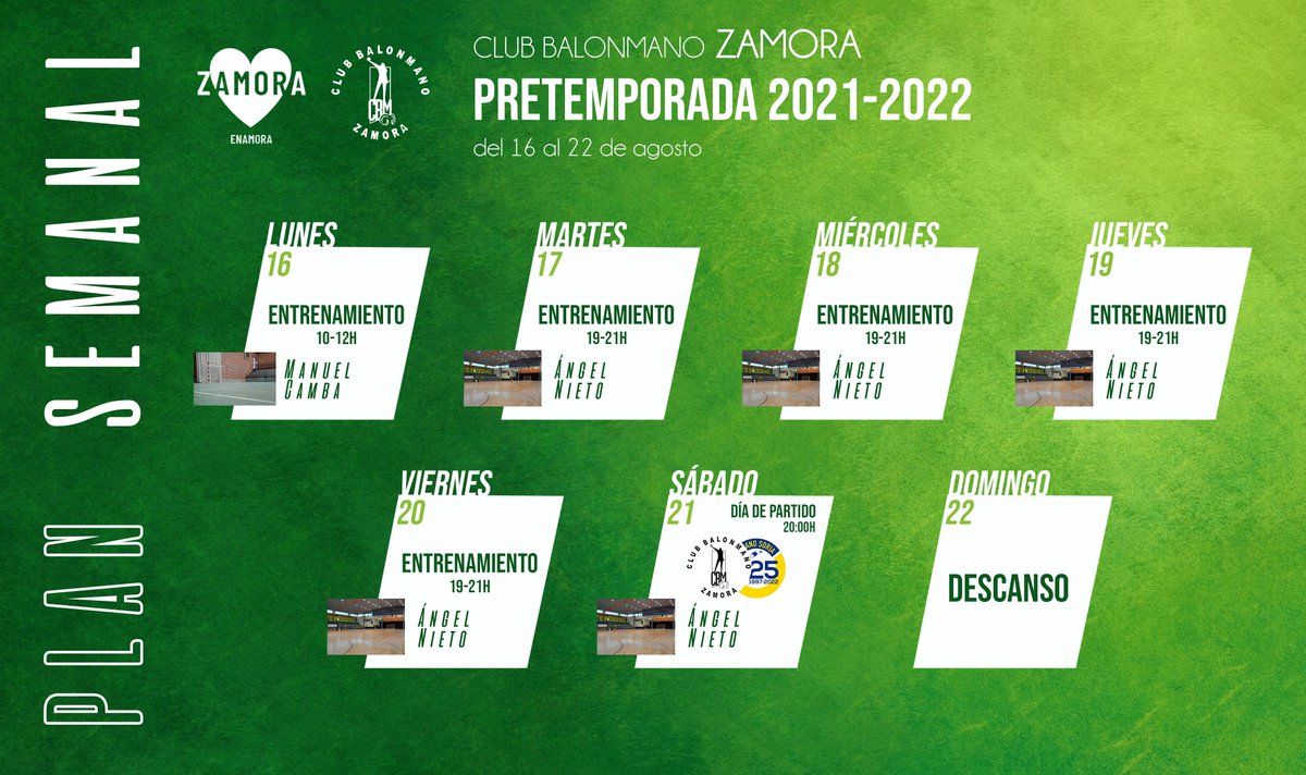 BalonmanoZamora's tweet photo. 📆 𝐏𝐋𝐀𝐍 𝐒𝐄𝐌𝐀𝐍𝐀𝐋 | 16-22 de agosto.

⚔️ Y el sábado a las 20:00h, primer partido de la pretemporada (🆚 @BalonmanoSoria).
➕ información durante los próximos días. 

#Juntos https://t.co/IOhI5UUjY2