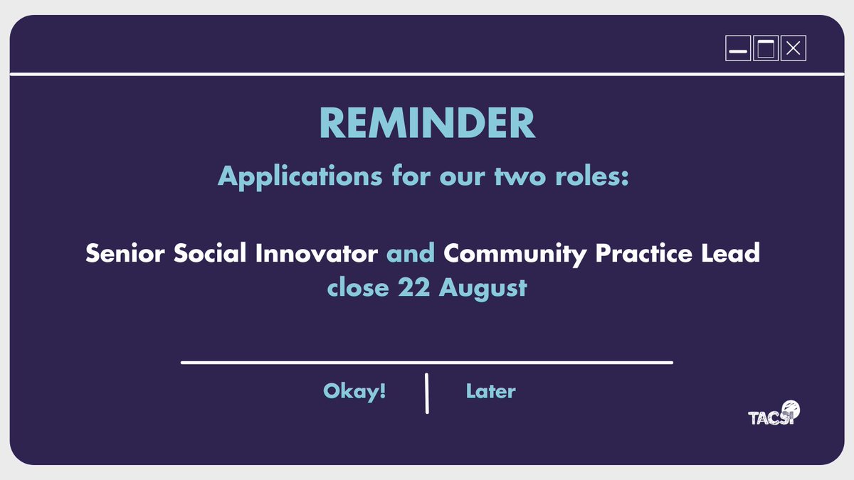 tacsi_innovate's tweet photo. TACSI is growing. We’re looking for two people to join our team, a Senior Social Innovator and Community Practice Lead.

If you’re passionate about #BoldIdeas and #SocialInnovation is your jam, this is your sign to apply 👉 https://t.co/P6zJGIKLfU https://t.co/UwSV23DJbu