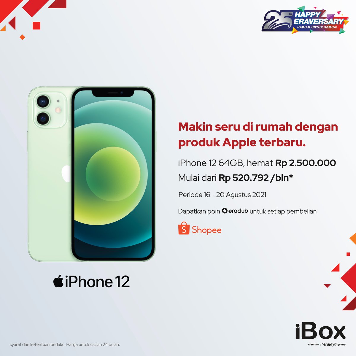 Makin Seru di rumah dengan produk Apple terbaru.
Miliki iPhone 12 64GB, hemat Rp 2.500.000 dengan harga mulai dari Rp 520.792/bulan* hanya di iBox Official Shop @ Shopee.

#iBoxIndonesia #Eraversary #StaySafeStayProductive #25Eraversary