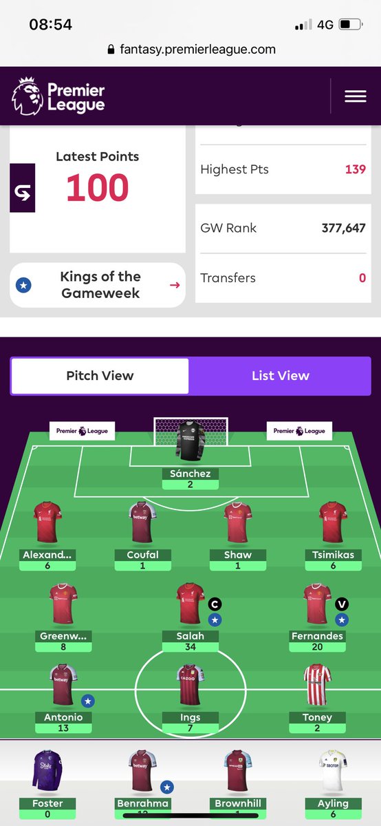 DarthMoon81's tweet photo. ๐ฏclub to start. Shame the site crashed before i could switch Coufal to Benny #SithArmy #FPL https://t.co/Mv72KVXd6F