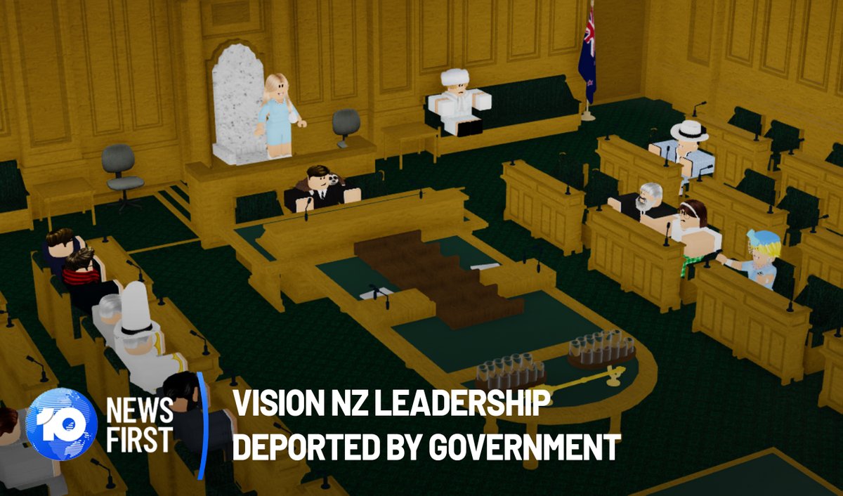 DEPORTED: The Vision NZ leadership has been deported by the NZ First government in an attempt to force a collapse of the party.

National leader <a href="/cIairebourne/">Dame Claire Bourne</a> has labelled the incident 'an assault on New Zealand's democracy'.

#10rblx | 🇳🇿
