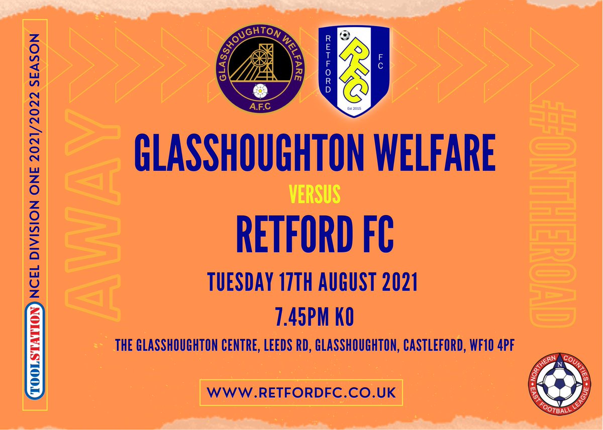 Retford_FC's tweet photo. *TONIGHT*
We travel to @Glassywelfare for our next #NCEL match. 
Both sides were winners at the weekend and locked on points, so promises to be an interesting game. 
#retford #glasshoughton #nonleague https://t.co/CpVG5MoGmQ