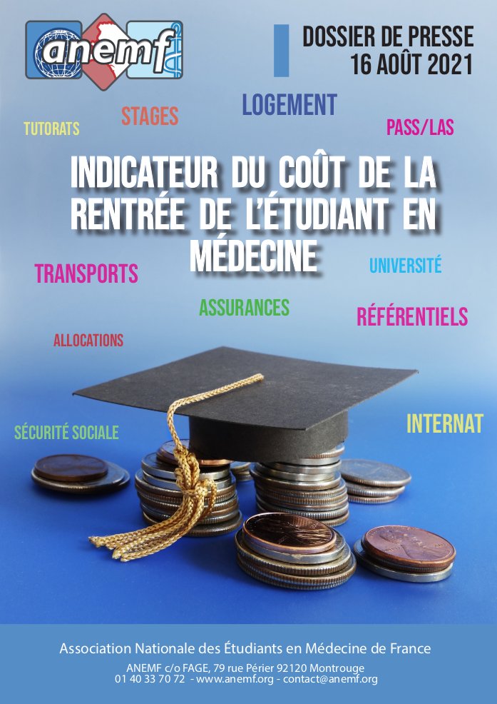 🗓️L'<a href="/ANEMF/">ANEMF</a> publie aujourd'hui son indicateur du coût de la #rentrée de l'#étudiant en #médecine 2021 !

Au programme :
➡️Frais de vie courante : logement, nourriture, transports...
➡️Coût des référentiels
➡️Impact de la crise COVID sur la #précarité étudiante

#Rentrée2021