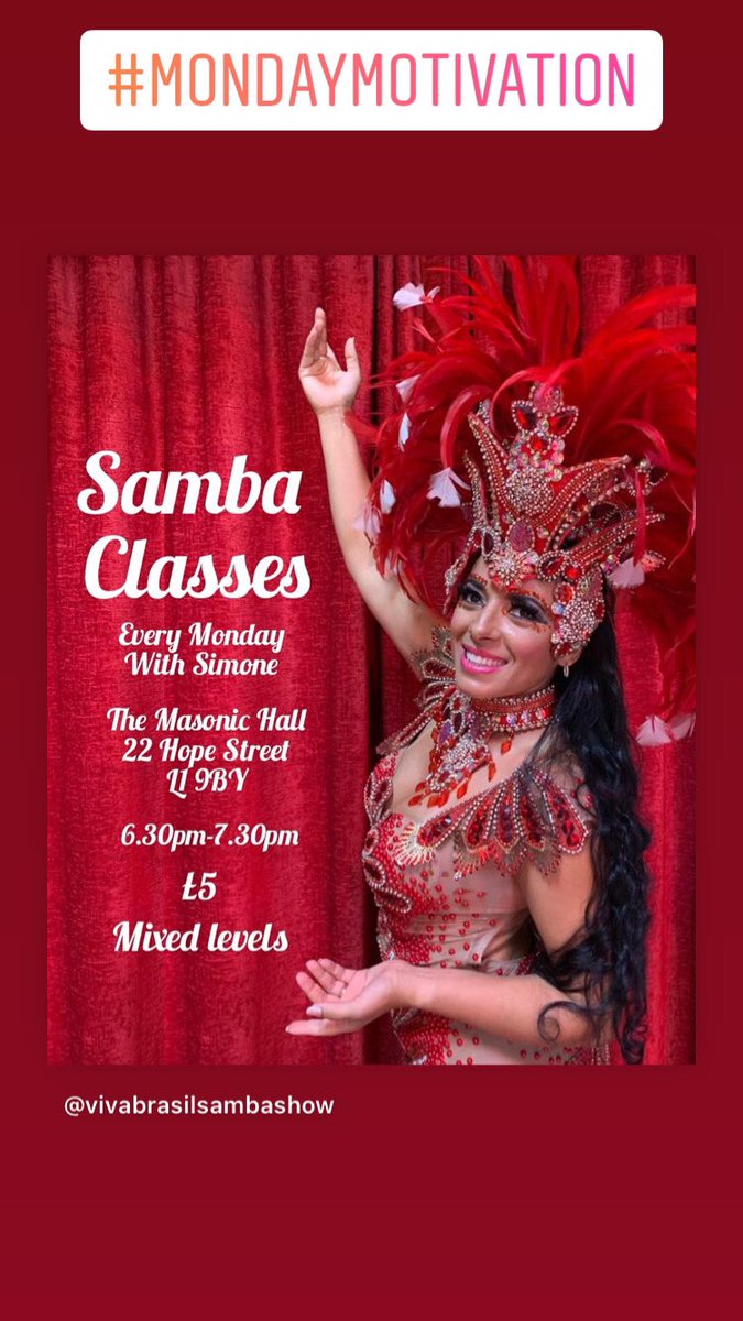 VivaBrasilSamba's tweet photo. #MondayMotivation #sambaclass 18:30 Liverpool Masonic Hall 22 Hope St, #sambaclassnorthwest #sambadancers #danceliverpool #health #fitness #danceclass #learn #dancers #wellbeing #samba #braziliandance #carnival #itsliverpool #join https://t.co/8jpbKn8mux