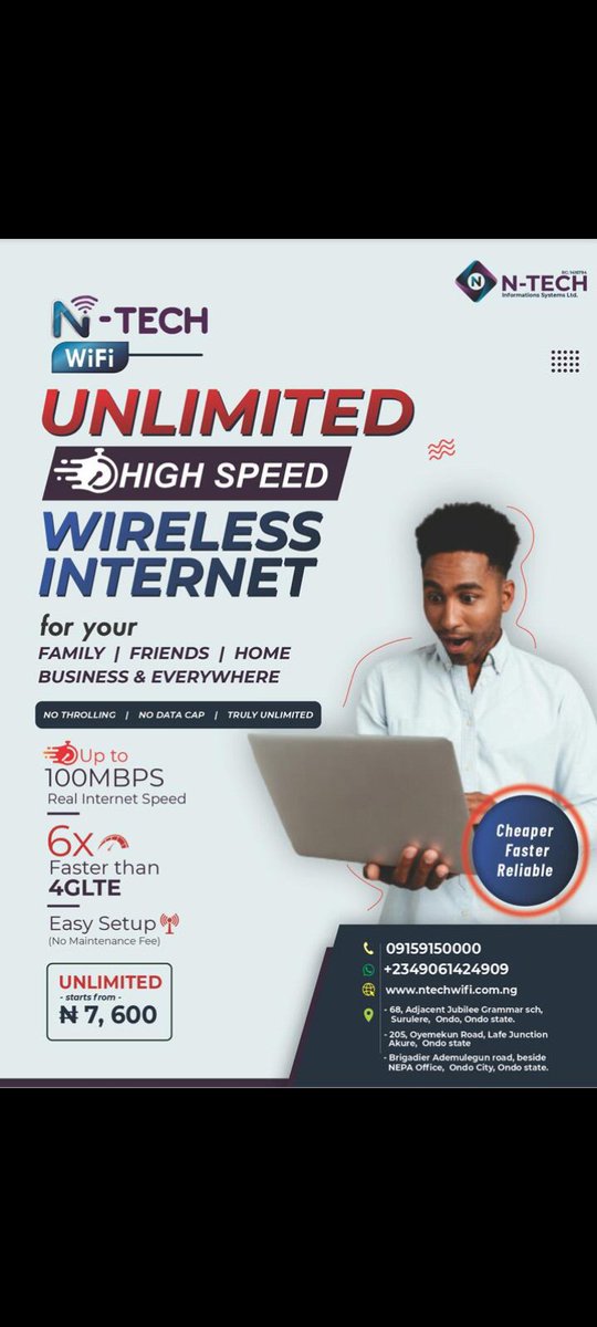 Odunayo__A's tweet photo. At N-TECH we made a promise, and we are committed to it.
Affordable access to Internet.
Reliable experience.
And a recipe for fast online engagement!
We always keep our word!
Connect our Instant support to get started:
https://t.co/9aQwhW3pfV
#NTECHWiFi
#NTECHSystems https://t.co/j0we986U6z