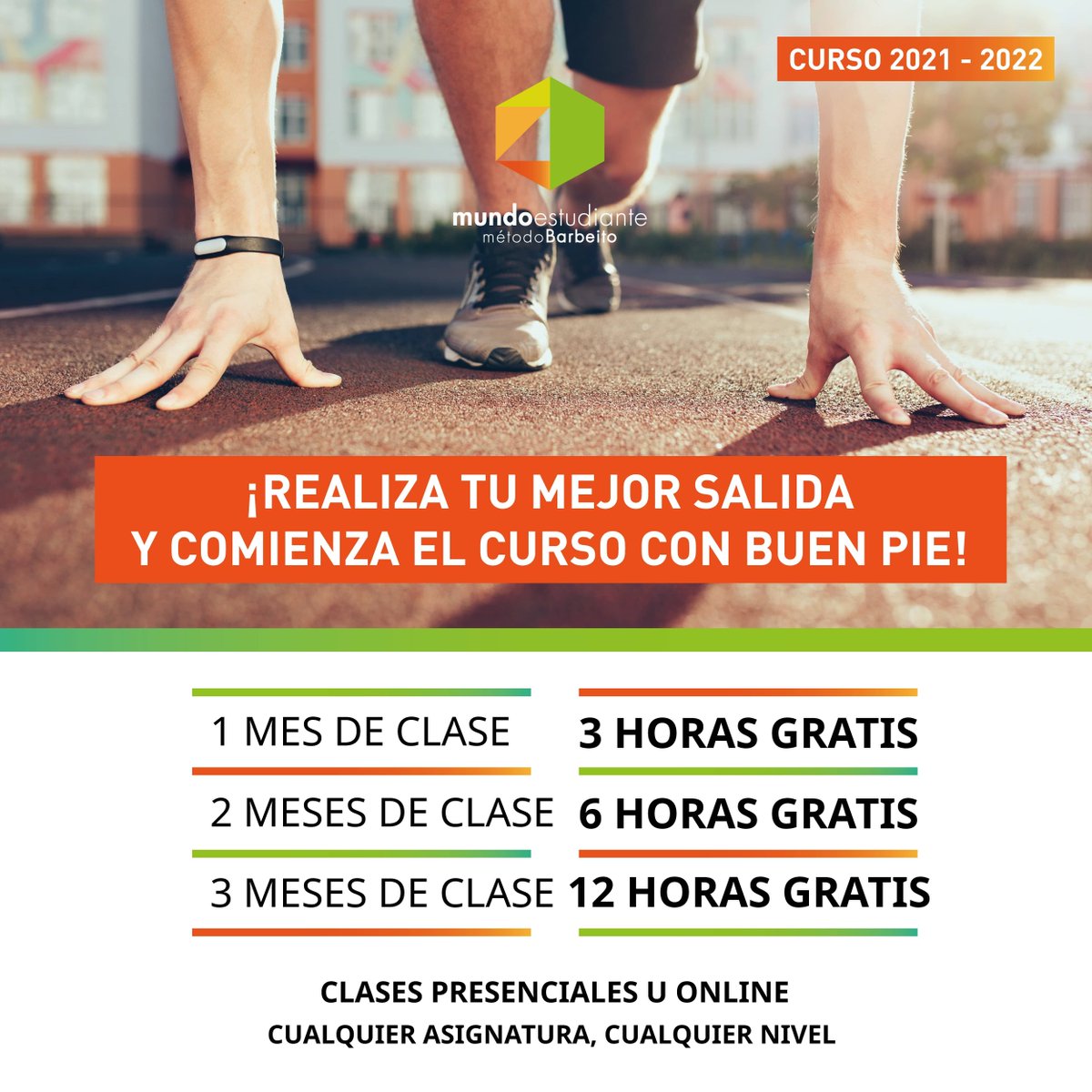 🙌  ¡Estamos de vuelta! Volvemos con más fuerza, más energía y más ganas. Prepárate para el inicio de #curso con la nueva promoción que tenemos para ti! Elige cualquiera de nuestros packs de horas con clases a precio reducido💪. Infórmate en mundoestudiante.com