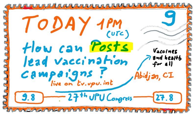 💉🦠💉 Posts can save the world thanks to their unique outreach. Learn how in this exceptional #UPUCongress2021 event today at 3pm CET (1pm UTC) with @boussardoli @MarcelaMaron @JPForceville @isaacgnamba @UPU_UN. 📺 Watch live: tv.upu.int