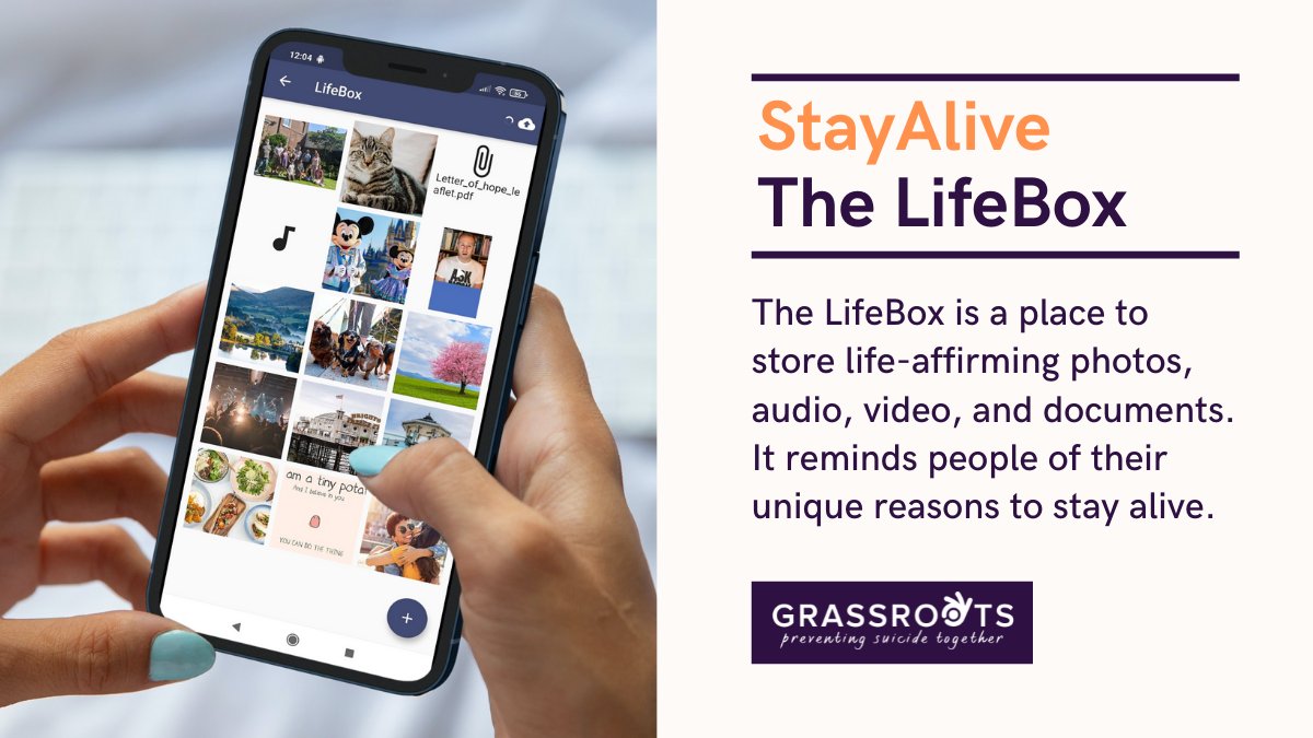 GrassrootsSP's tweet photo. Our suicide prevention app, StayAlive, contains a LifeBox.
This is a place to store important memories - helping to provide hope when things are overwhelming.❤️

Create your own LifeBox today. Download StayAlive from Google Play, the App Store, or visit https://t.co/88vKN16TzJ 🤳 https://t.co/qFYCiqqwwt