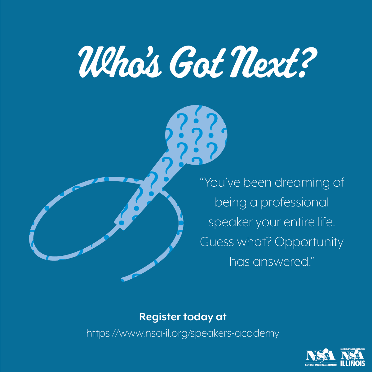 Sign up now for the 
<a href="/NSAIllinois/">NSA-IL</a> #Speakers #Academy participate to learn the #craft of #publicspeaking featuring  professional speakers learn more at nsa-il.org/speakers-acade… <a href="/800PoundGorilla/">Bill Guertin</a> <a href="/catherinejjohns/">Catherine Johns</a> <a href="/kevinoc/">Kevin E. O'Connor, CSP</a> <a href="/alliepleiter/">Allie Pleiter</a> @SHAKINTONDE <a href="/IrishmanSpeaks/">Conor Cunneen - IrishmanSpeaks</a> <a href="/mjcarter/">Mark J. Carter</a>