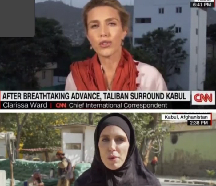 TV5MONDEINFO's tweet photo. Quelques heures séparent ces deux images de la correspondante de CNN à Kaboul, Clarissa Ward. 
Suivez notre direct.

https://t.co/eWWyEovPnt https://t.co/LCHJ71LWE6
