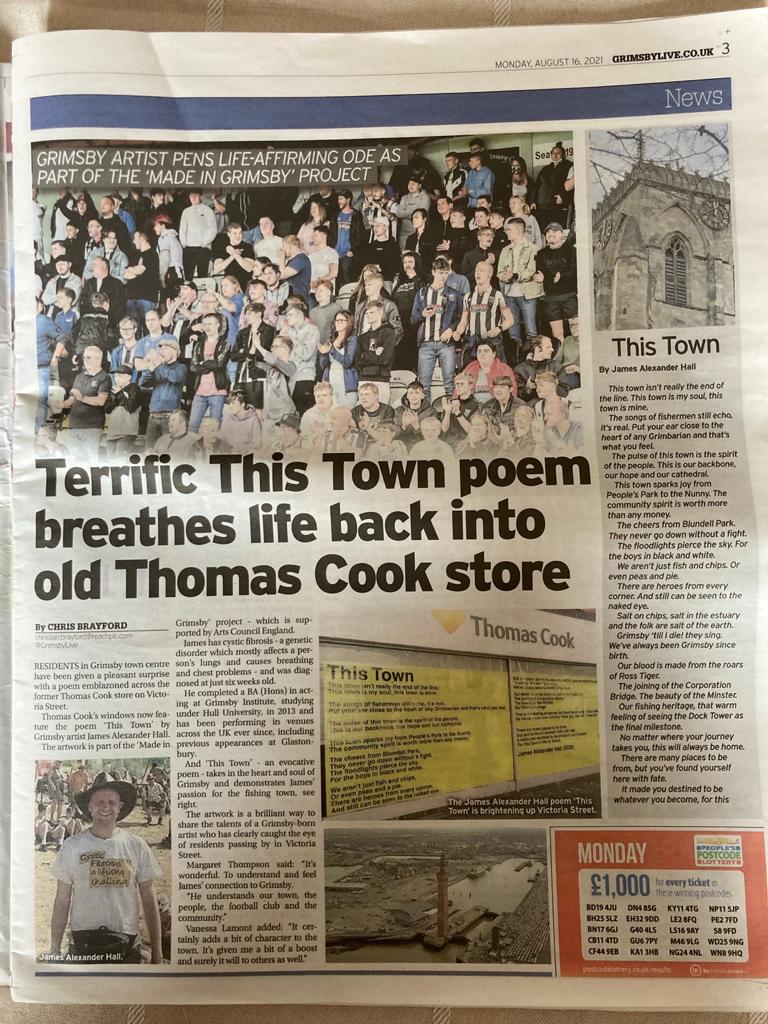 RealJAHall's tweet photo. Massive thank you to @theculturehouse and @GrimsbyLive for supporting this! So wonderful to see in person and see public reading it! 

@officialgtfc @GrimsbyMinster
@lia_nici @MartinVickers @gifheVP @gifhe @GrimsbyFishing @GiGrimsbyNews https://t.co/x6CR4V7eUt
