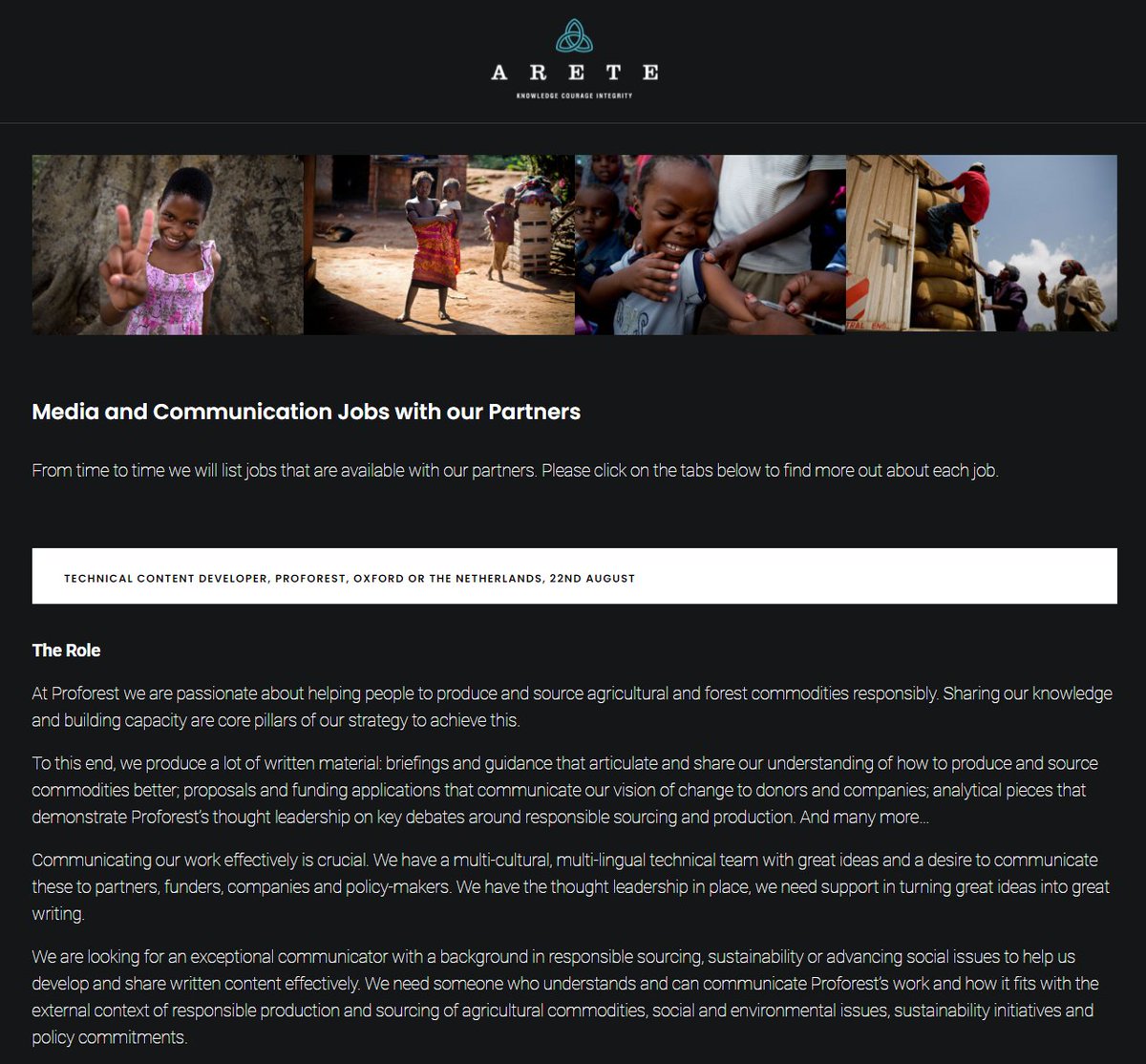 AreteStories's tweet photo. The latest #NGOcomms role to be added to our Partner Jobs page is a Technical Content Developer role for @Proforest
This is a great opportunity to join a leading #NGO focused on environmental issues, such as the responsible sourcing of agricultural and forest commodities. https://t.co/GkjrPMiQn4
