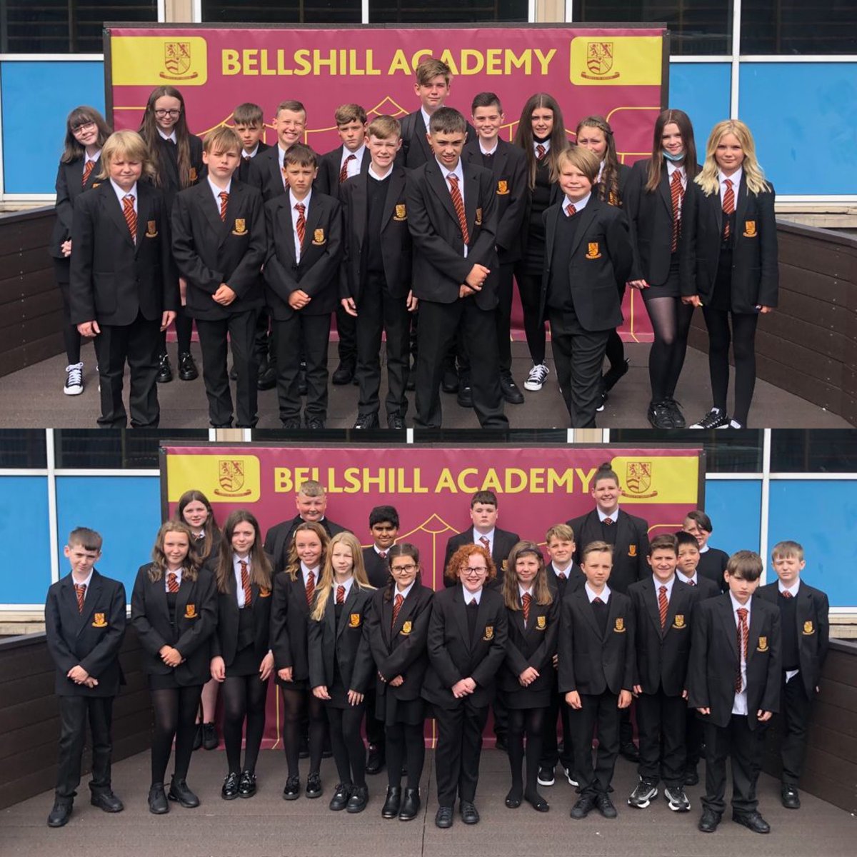 BellshillA's tweet photo. Welcome to Bellshill Academy S1’s, what a great first day! 

#transition #firstday https://t.co/lXX3jzyIWR