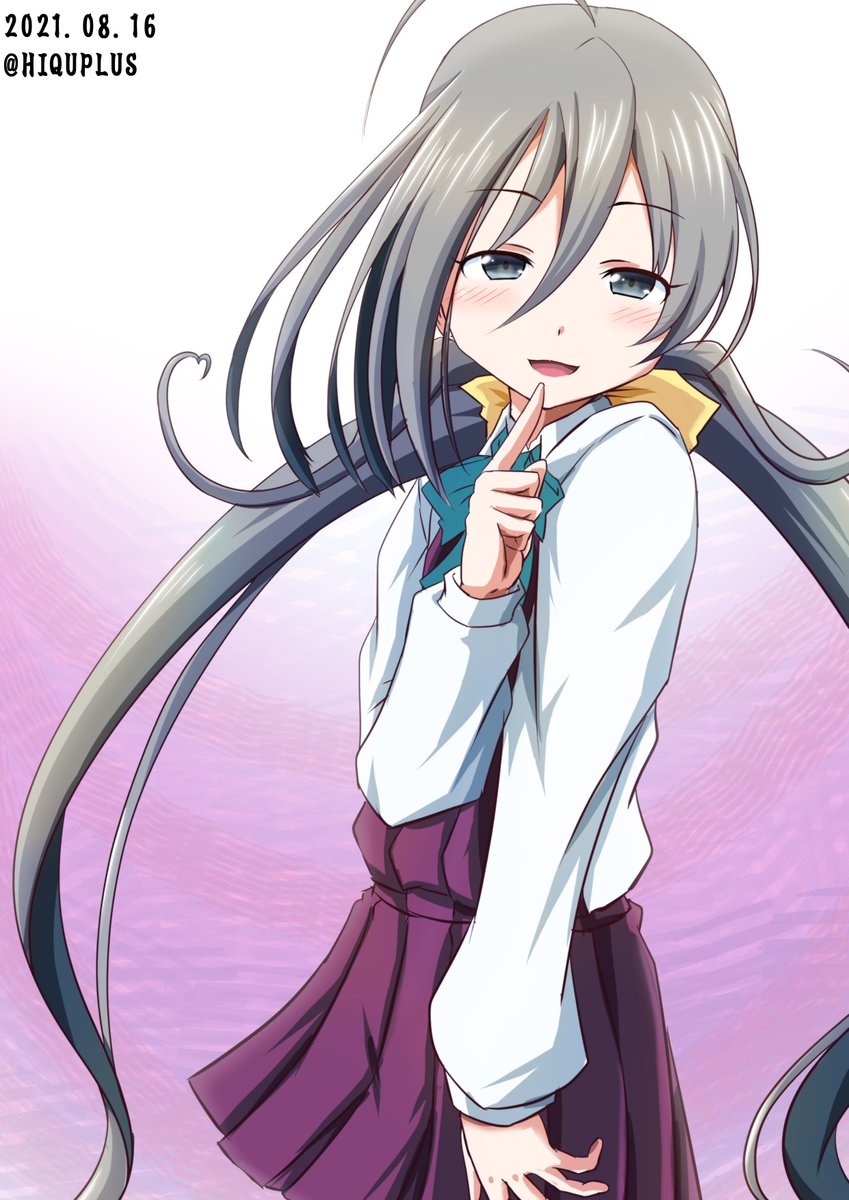 kiyoshimo (kancolle) 1girl solo grey hair long hair grey eyes twintails low twintails  illustration images