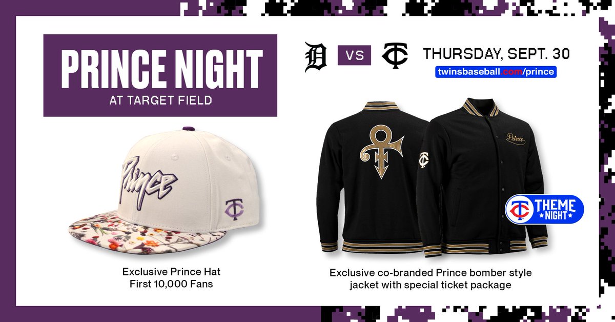 RT for a chance to win 2 tickets to Prince Night + 2 hats & 2 bomber jackets! Join us for Prince Night at Target Field: twinsbaseball.com/Prince! #MNTwins