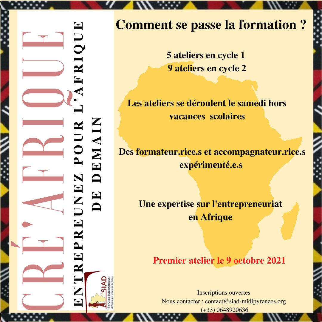 Bonjour à tou.te.s ! 
On vous explique comment se passe la formation Cré’Afrique. Les inscriptions sont toujours ouvertes donc n’hésitez pas à nous contacter ! Nous serons ravis de vous accompagner dans votre projet en lien avec le continent africain.