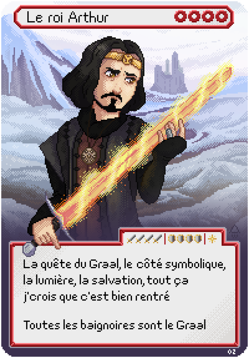 Wendigold_'s tweet photo. Une petite partie de cartes ? Pour fêter la sortie du film #Kaamelott
J'aimerais au moins en faire une troisième à l'occasion >:3 !! (Perceval °^° !) 

#PixTogether Edition 15 °w°
#pixelart 
 @Pix2getherEvent @Kaamelott_tweet @AAstierOff https://t.co/X6lTyq4QNL