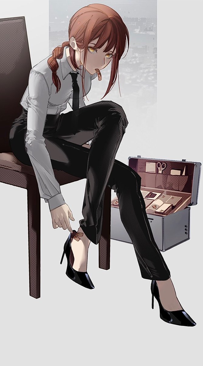 makima (chainsaw man) 1girl solo necktie high heels shirt braid black pants  illustration images